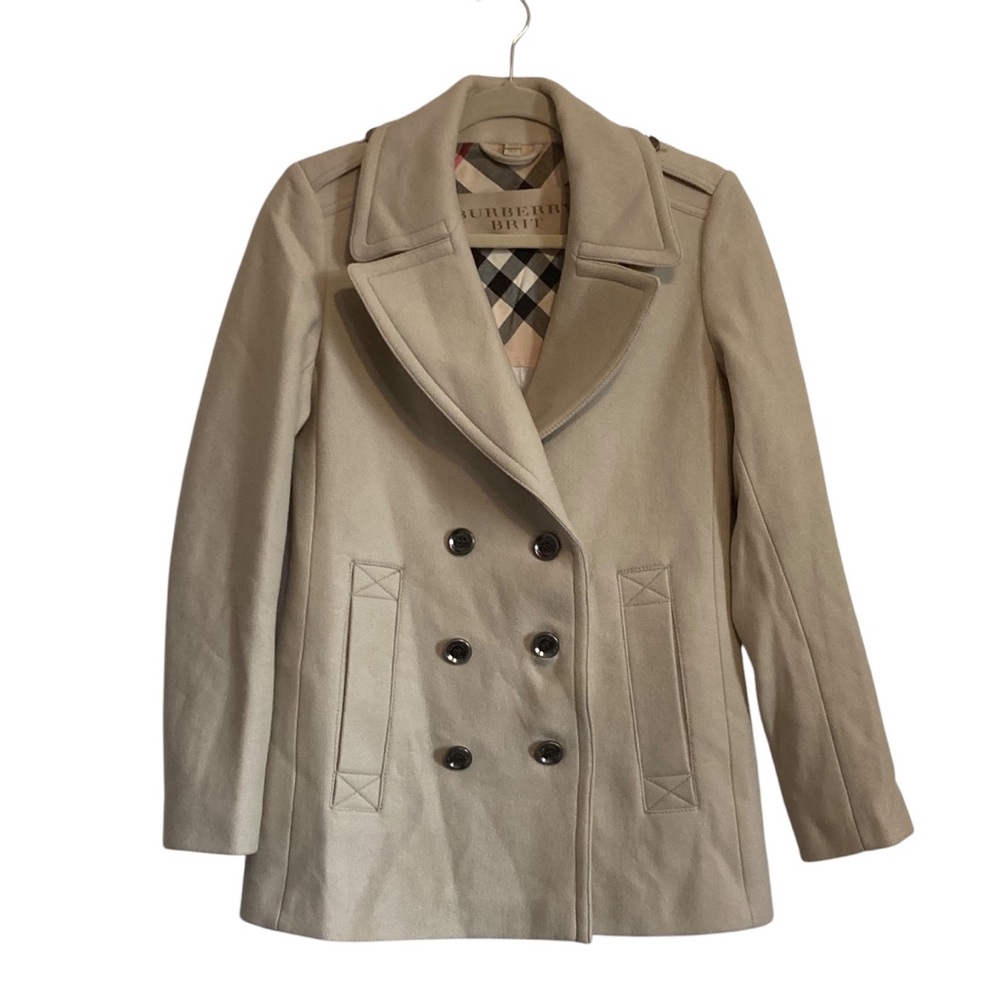 Authentic Burberry Nova Check Wool Peacoat Tan/Camel sz 4 Coat Jacket